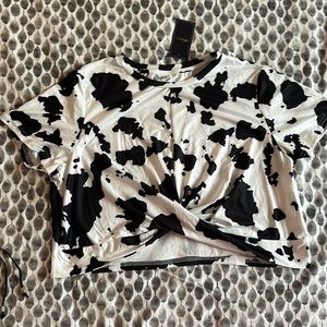 Cow Print Crop Top with Twist Front